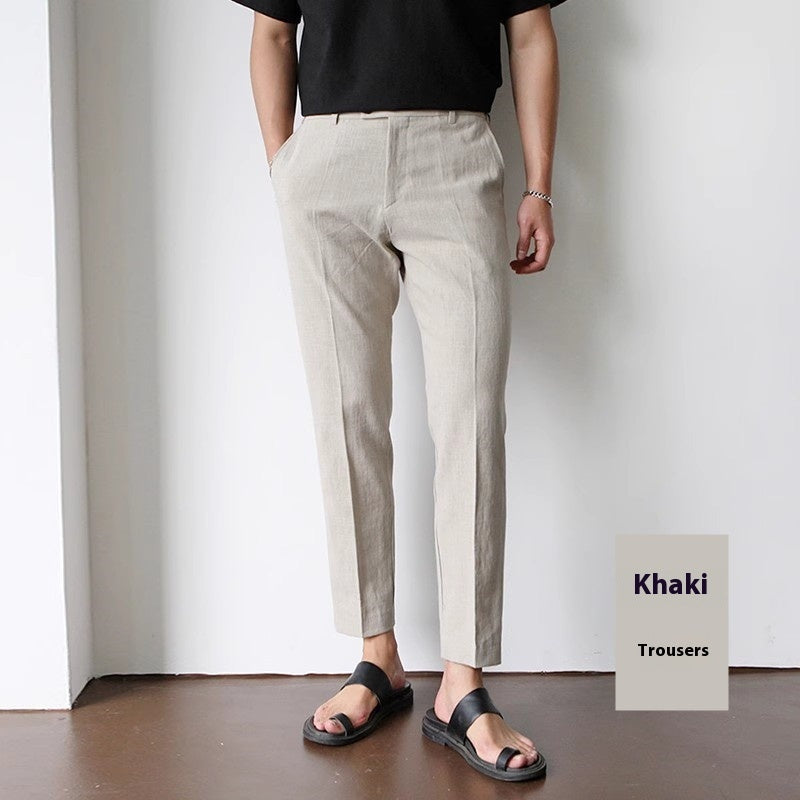 White Cotton Linen Fabric Men's Casual Breathable Pants