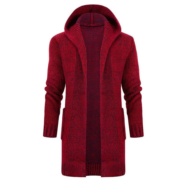 Cardigan Hooded Long Sweater With Horn Buttons