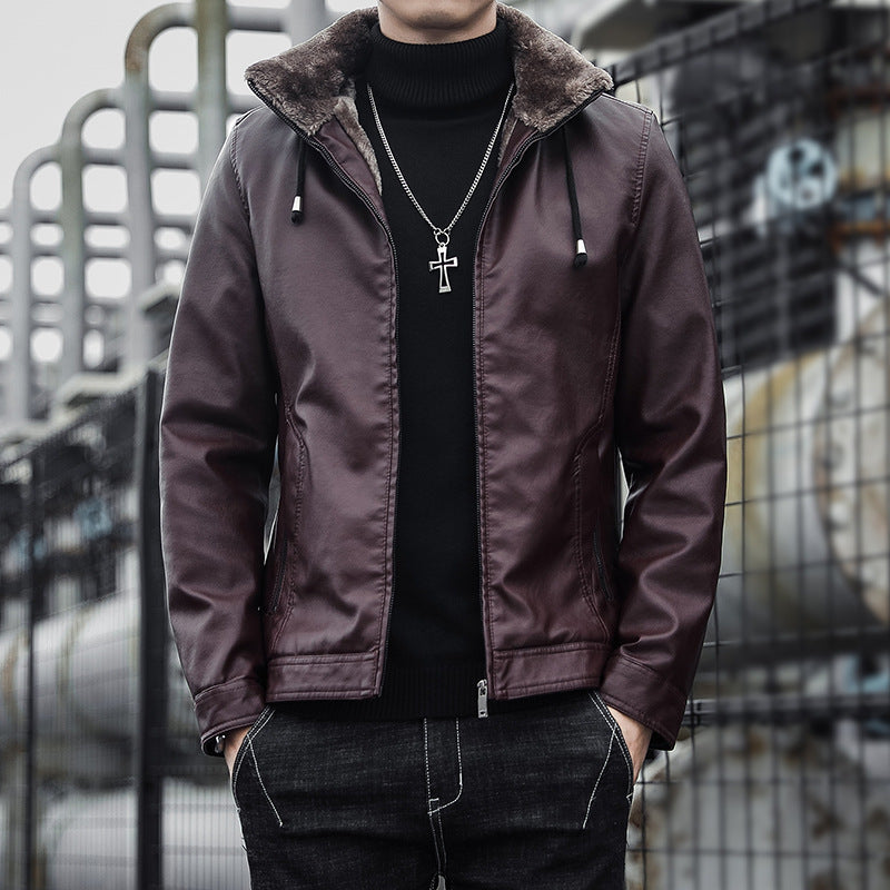 New Men's Thick And Fleece Fur Hooded Jacket