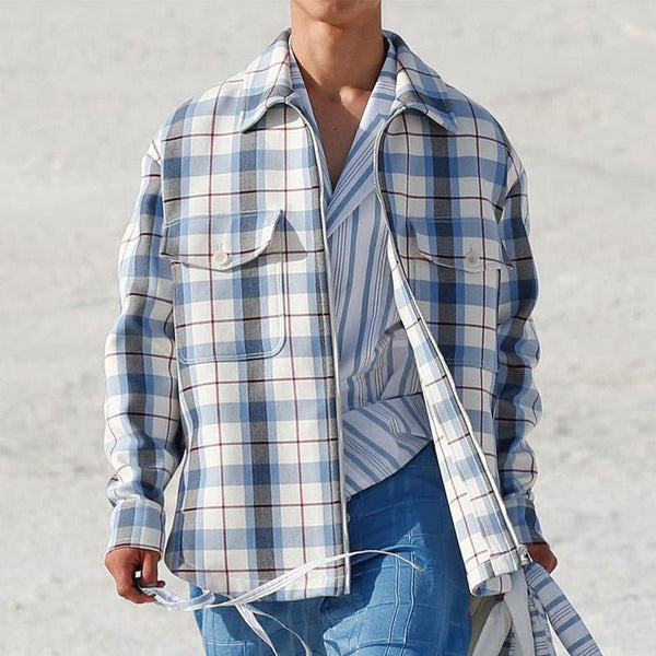 Long Sleeve Plaid Shirt jacket For Men