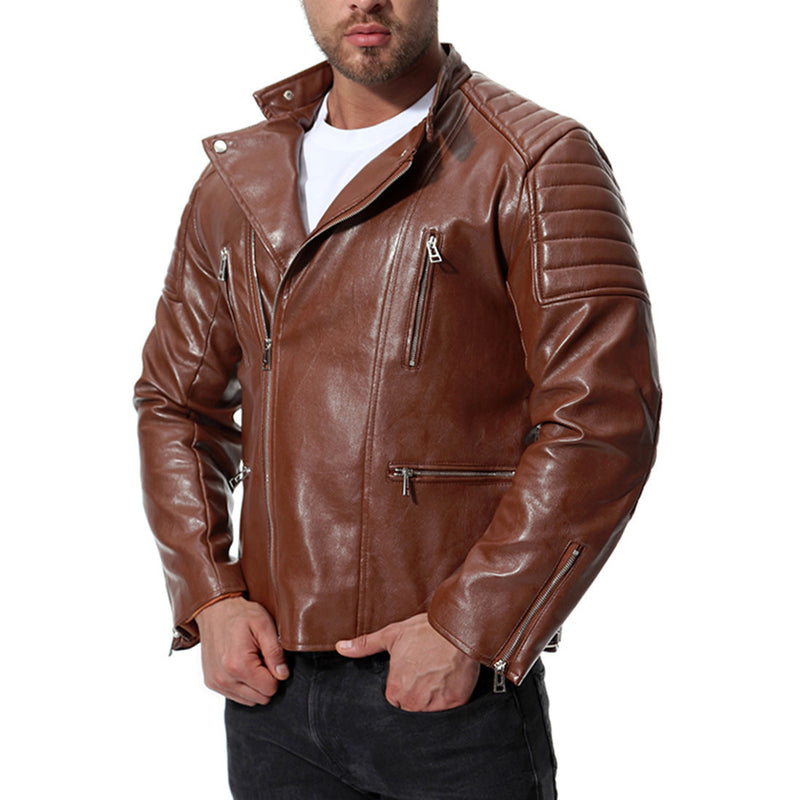 Locomotive Lapel Fashion Leather Jacket