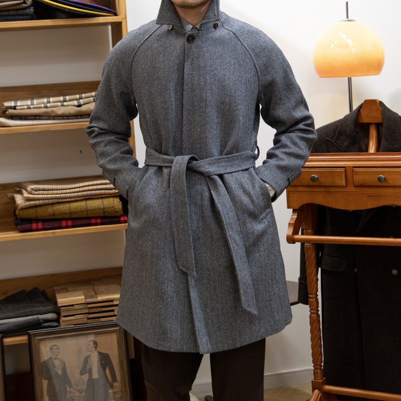 Leisure Mid-length trench Coat Herringbone Wool Slim Fit