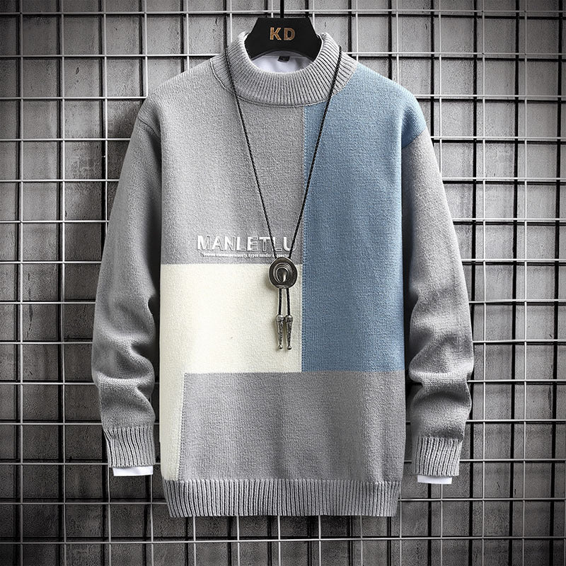 Trendy Men's Simple Stitching Round Neck sweater