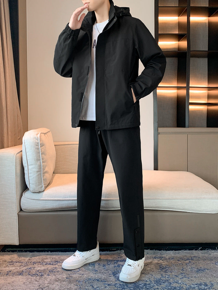 Men's Spring And Autumn Hooded Suit With Casual Sports Suit Jacket