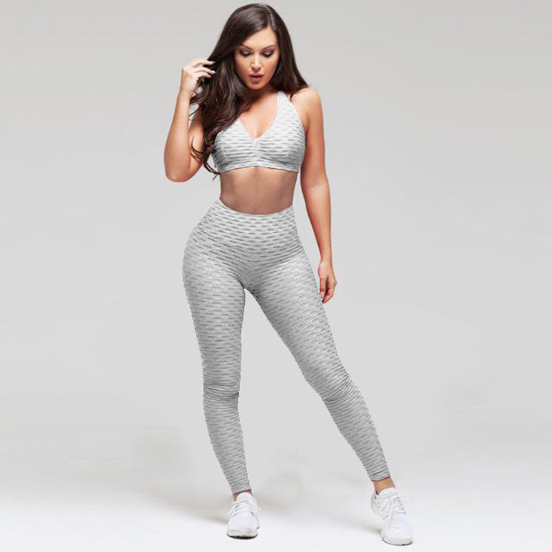 sexy hips jacquard yoga set sports hips leggings fitness set