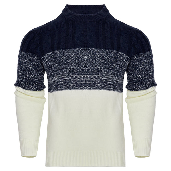 Men's Casual Color Block Long Sleeve Cable Knit Pullover Sweater