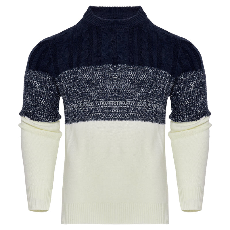 Men's Casual Color Block Long Sleeve Cable Knit Pullover Sweater