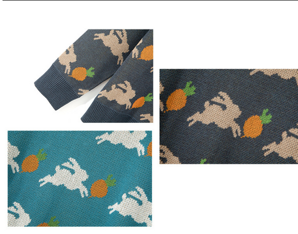 Fashion Loose Rabbit Carrot Print Top Crew Neck Knit Sweater