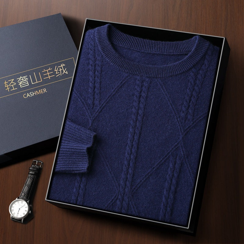 Round Neck Diamond Lattice Twisted Cashmere Men's Sweater