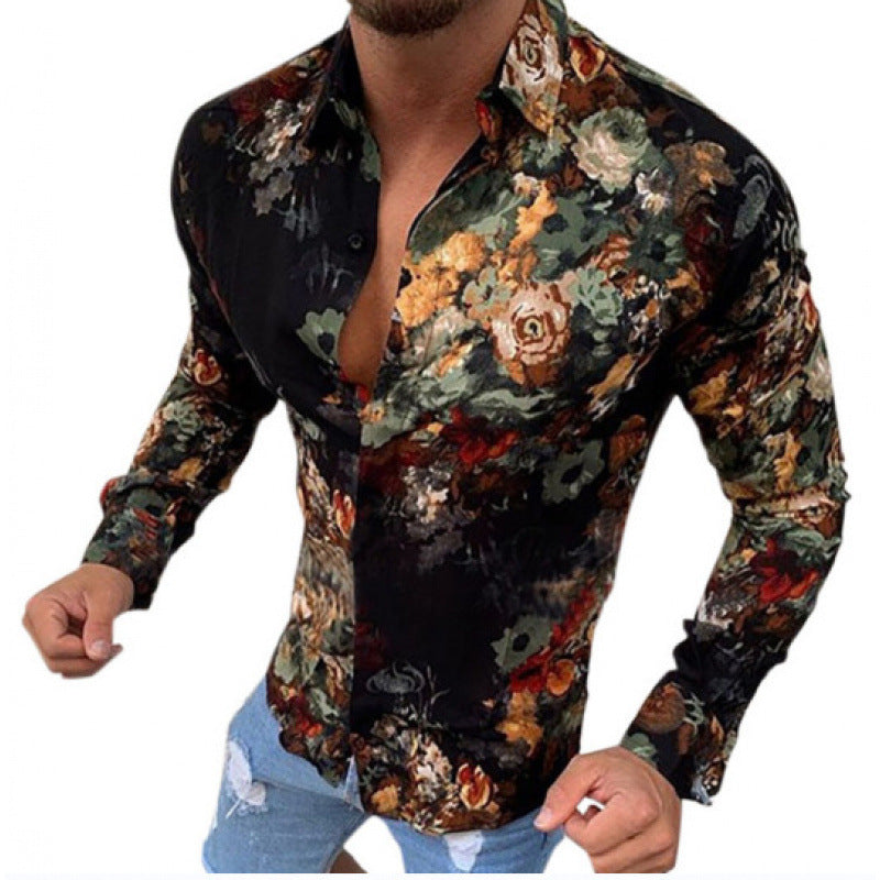 European And American Men's Long-sleeved Casual Printing Shirt