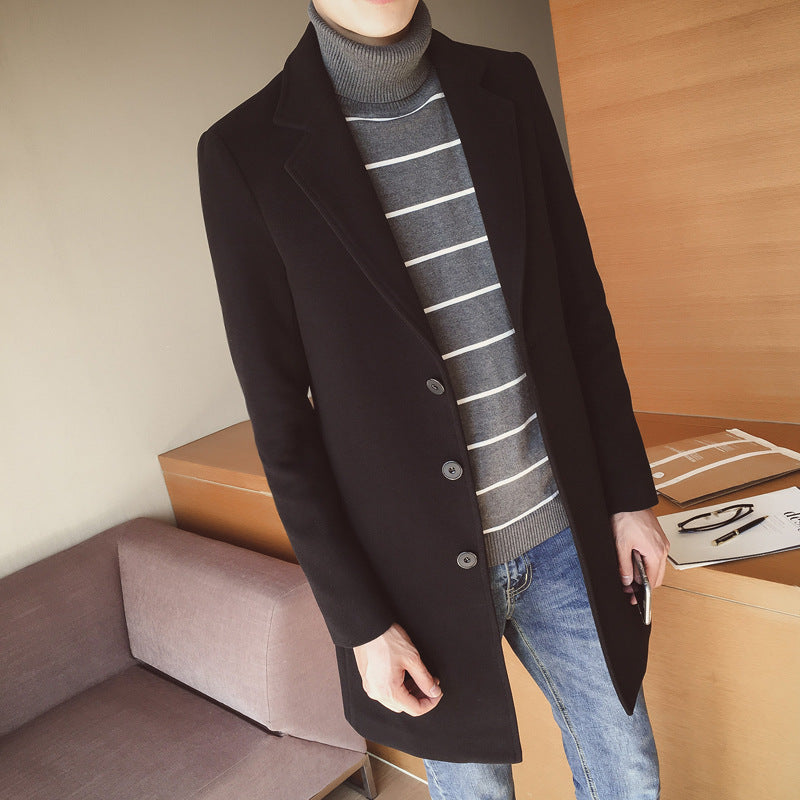 Men's mid-length slim fit trench coat