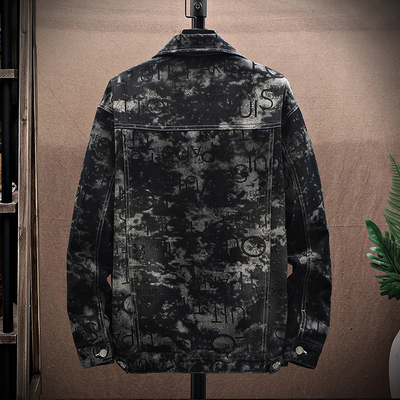 Men's Loose Plus Size Trendy Printed Denim Jacket