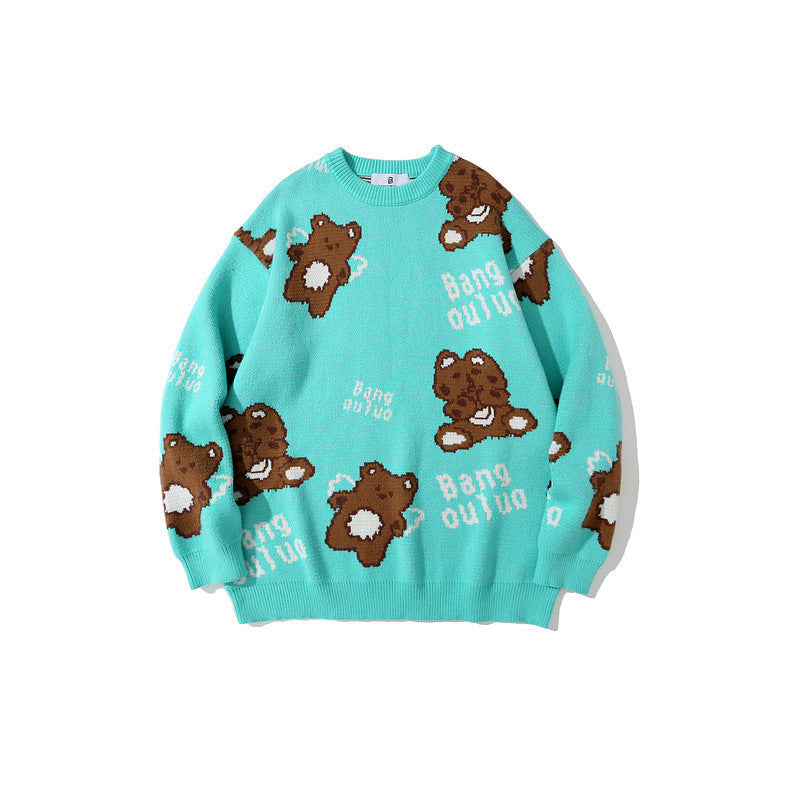 Men's Color Block Plaid Crew Neck Sweater