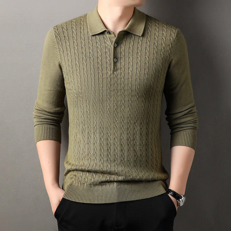 Twisted Floral Polo Long Sleeve Loose Casual Bottoming Sweater For Men