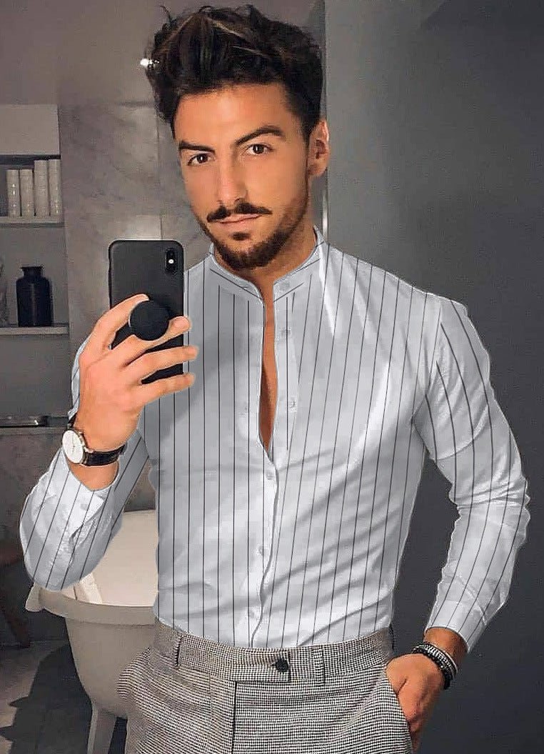 Men's Casual Long Sleeve striped Shirt