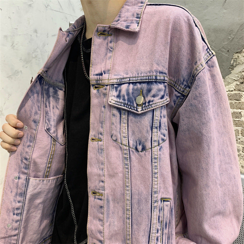 Men's High Street Distressed Tie Dye Denim Jacket