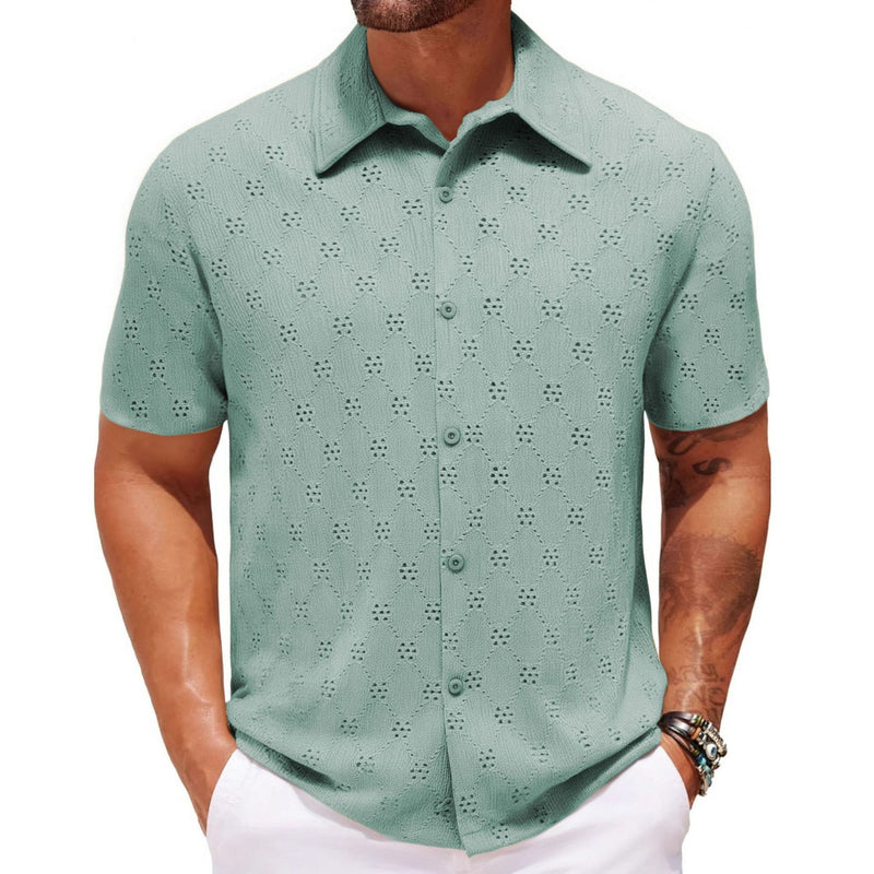 Hollow Jacquard Summer Casual Short Sleeve shirt for men
