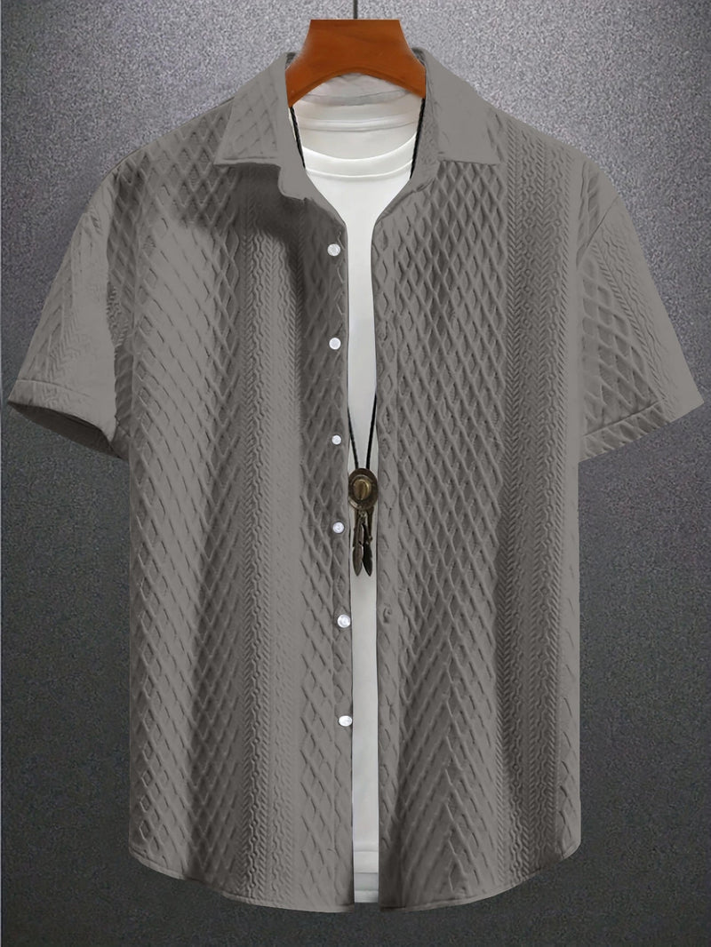 Men's Solid Color Short Sleeve Knitted Shirt With Over-turned Collar