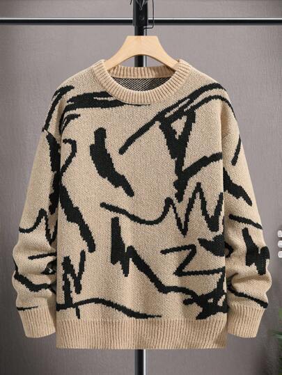 Men's Autumn And Winter Loose Round Neck Knitted Long-sleeved Jacket