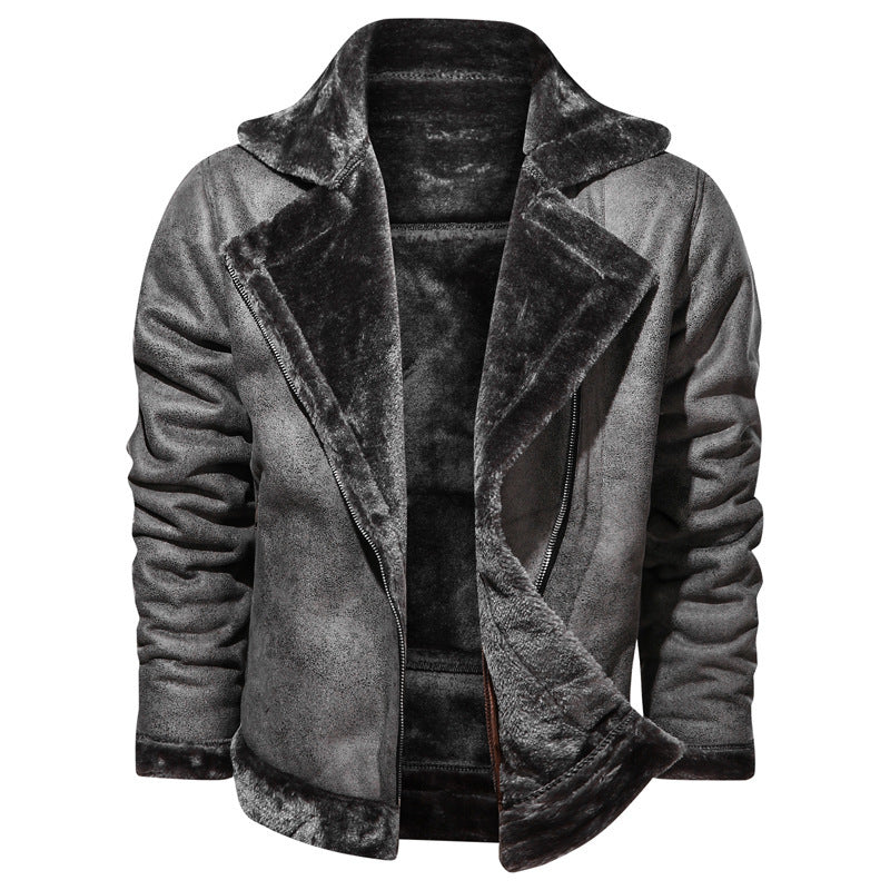 Lapel Leather Plus Velvet Leather Jacket