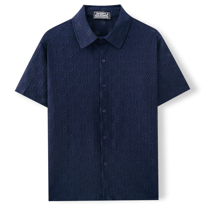 Hollow Jacquard Summer Casual Short Sleeve shirt for men