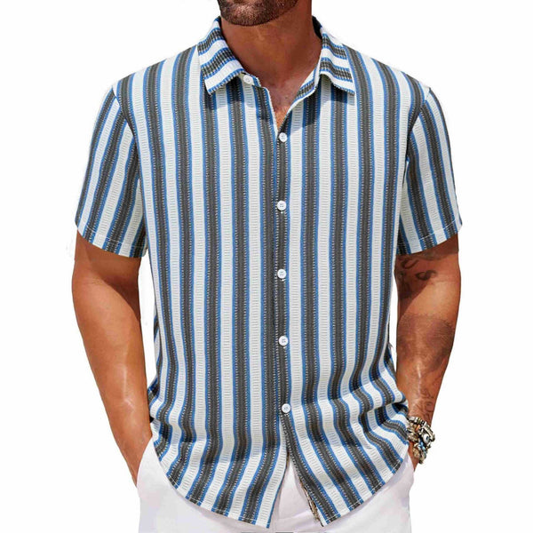 Men's Beach Casual Yarn-dyed Striped Short-sleeved Lapel Shirt