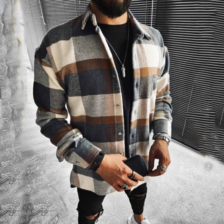 Men's Long-sleeved Casual Plaid Shirt