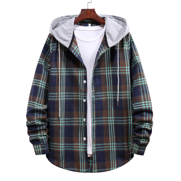 Men's Hooded Plaid Shirt Jacket
