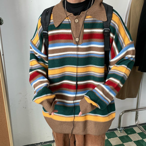 Vintage Colored Striped Polo Knit sweater