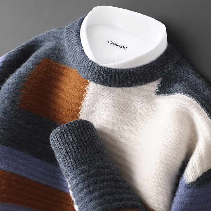 Men's Loose Round Neck Multicolor cashmere sweater