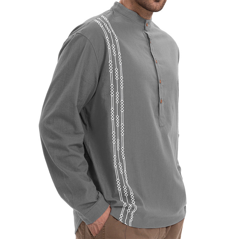 Men's Henry Printed Long-sleeved T-shirt