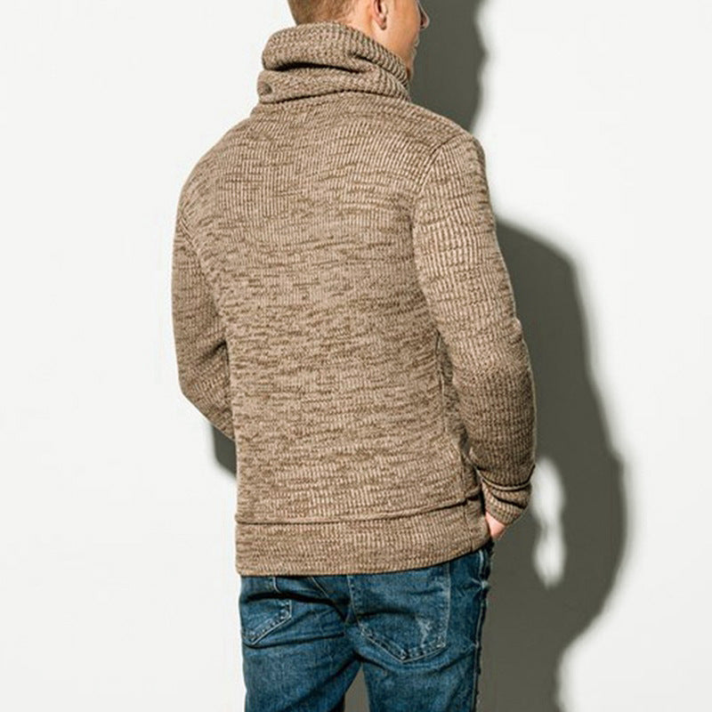 Men's Drawstring Stand Collar Knit Long Sleeve Outer Sweater