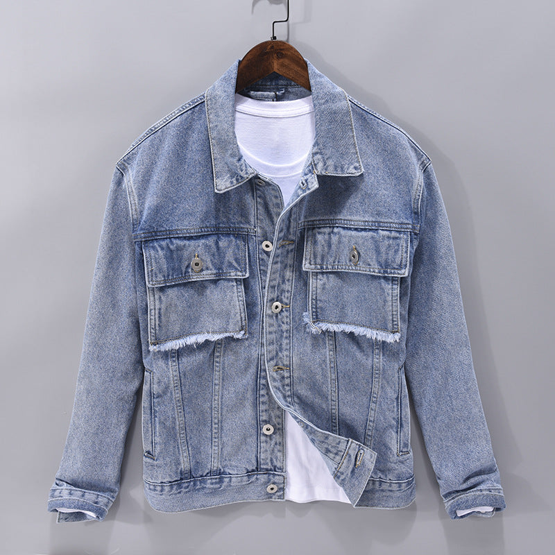 Men's Lapel Long Sleeved Denim Jacket