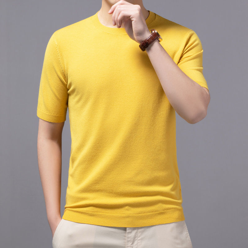 Spring And Summer Knitted Round Neck Short-sleeved Shirt Bottoming Shirt For Men