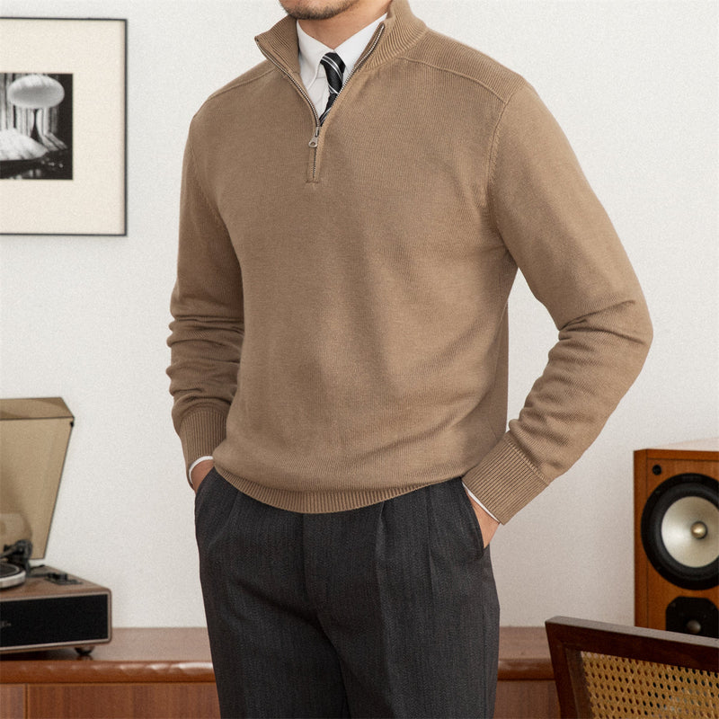 Slim-fit Stand-up Collar Zipper Wool Sweater