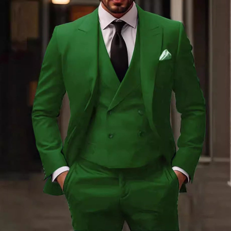 Green Plus-sized Three-piece Groom Suit