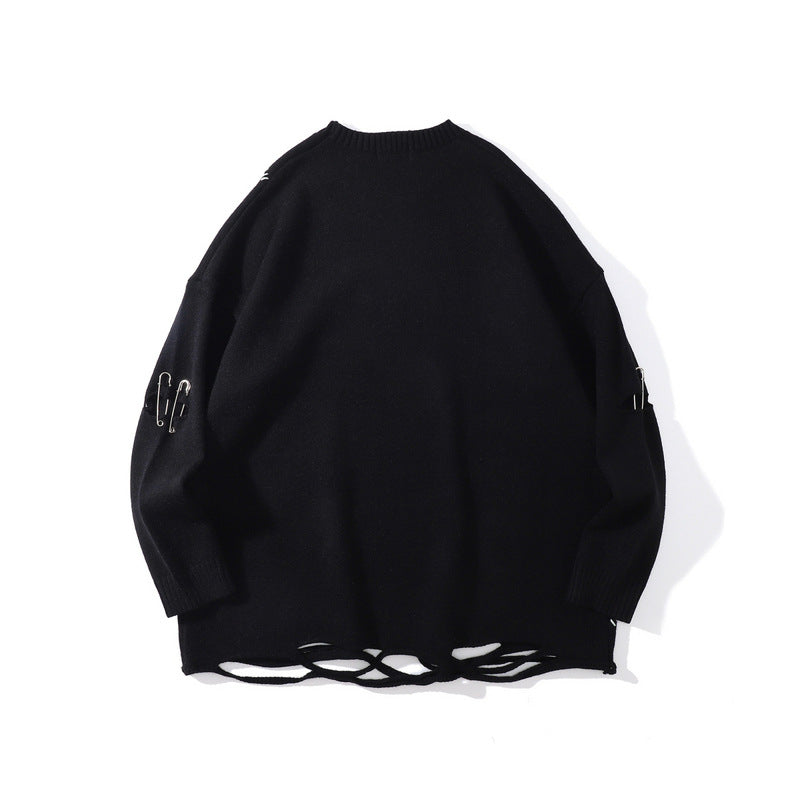 High Street Diablo Funeral Street Color Blocking Hole Sweater