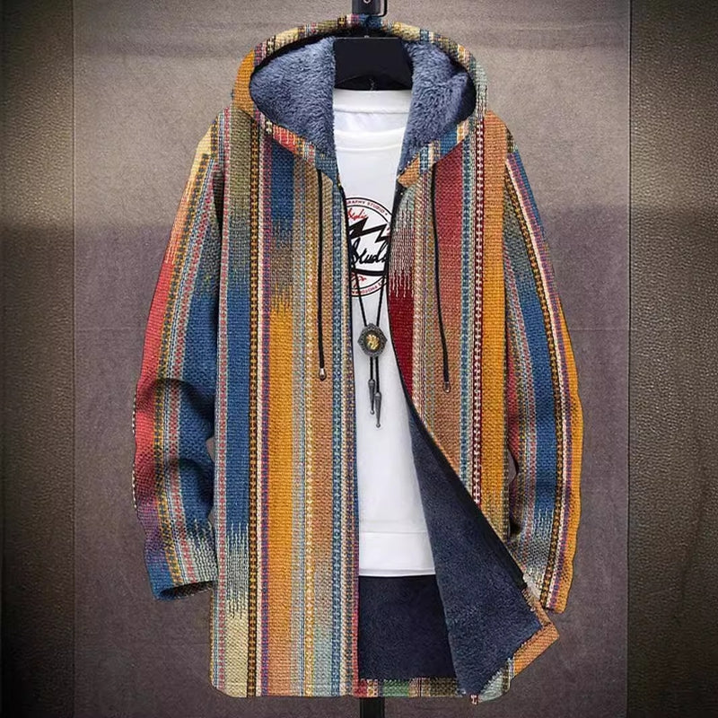 Men's Winter Print Plush Lining Thick Windproof Jacket