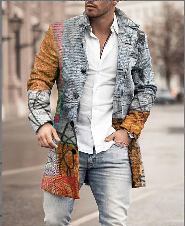 Fall Winter Men Woolen Stand Collar Mid-length trench coat