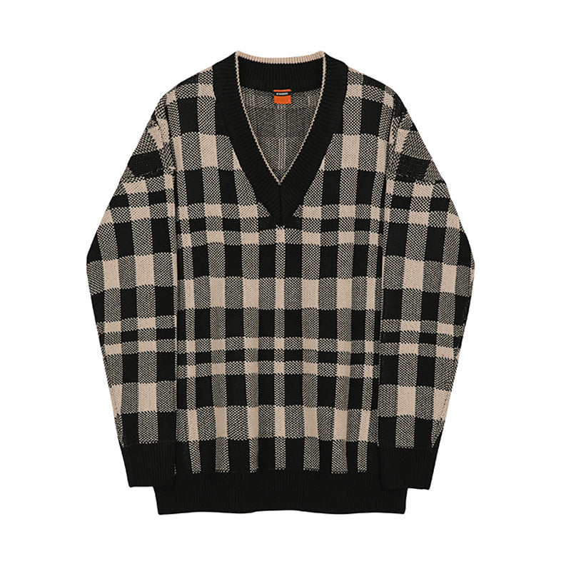 Men's V-neck Plaid Sweater