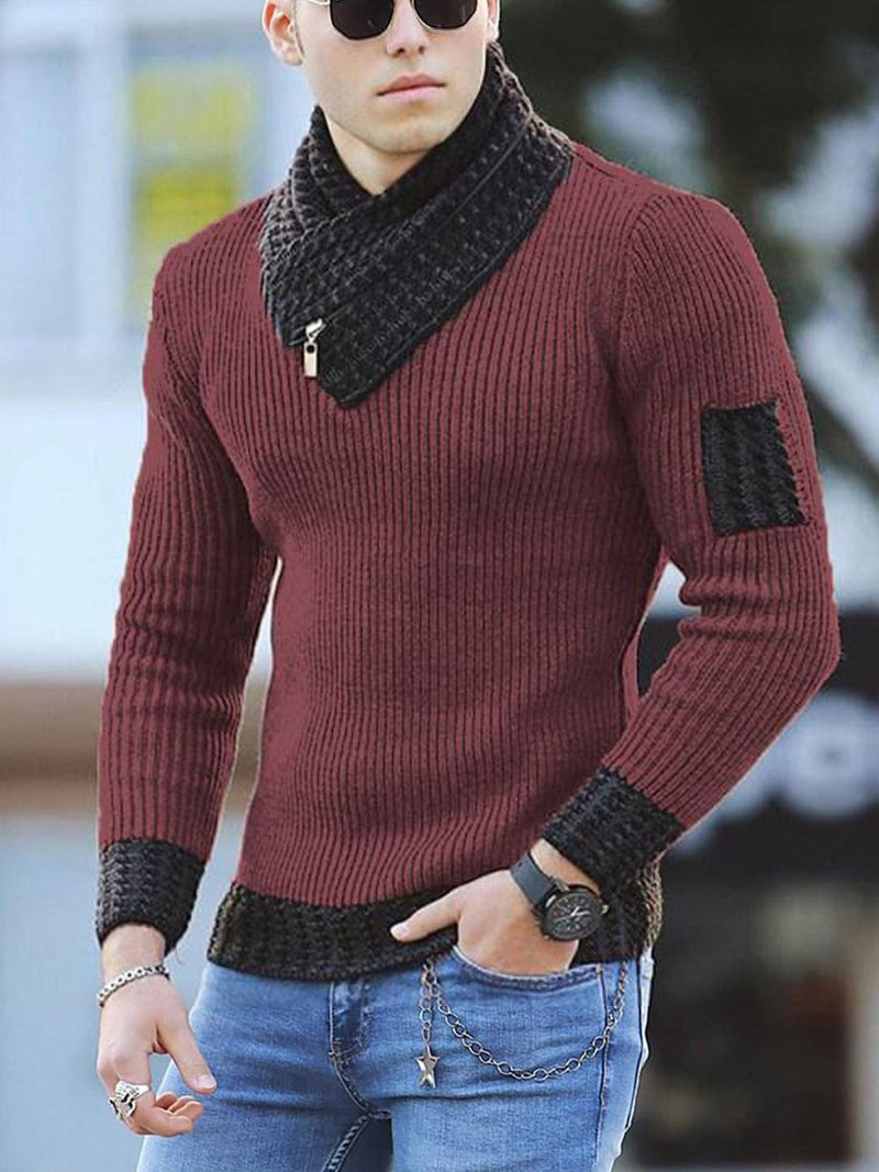 Casual Slim Knit Pullover Long-sleeved Scarf Collar Sweater