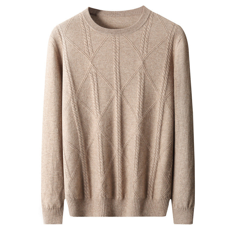 Round Neck Diamond Lattice Twisted Cashmere Men's Sweater