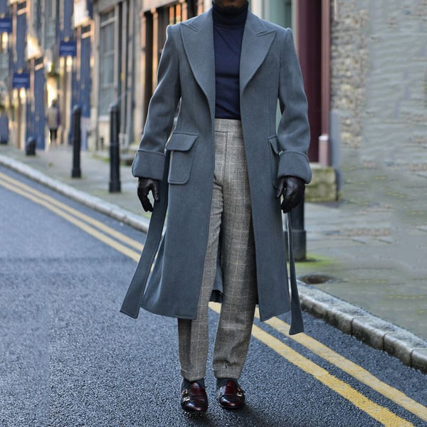 Men's Long Blue Trench Coat