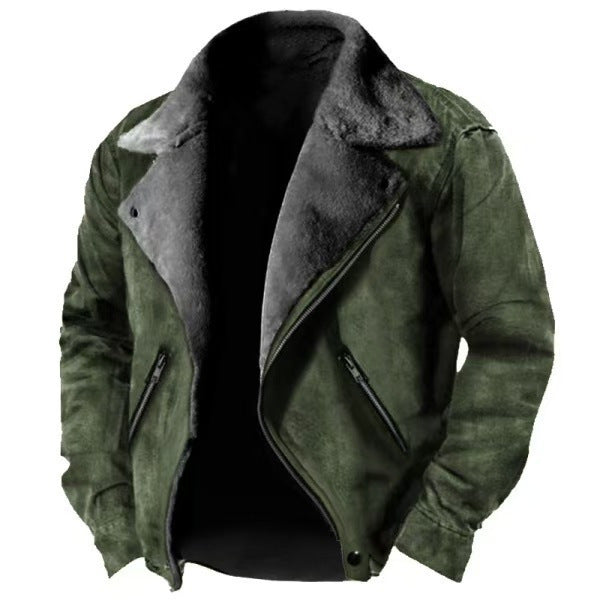 Casual Polo Collar Zipper Jacket Thickened fur Coat