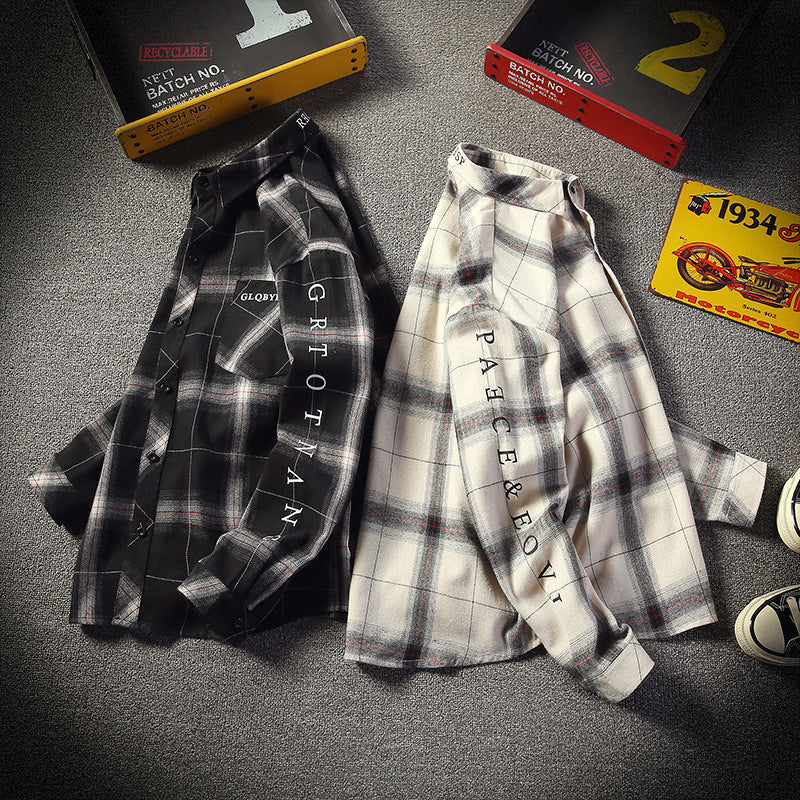 Loose Plaid Printed Long-sleeved Shirt Men
