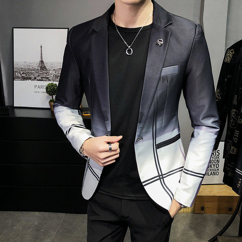 Plaid Men's Stitching Casual Long Sleeve Suit