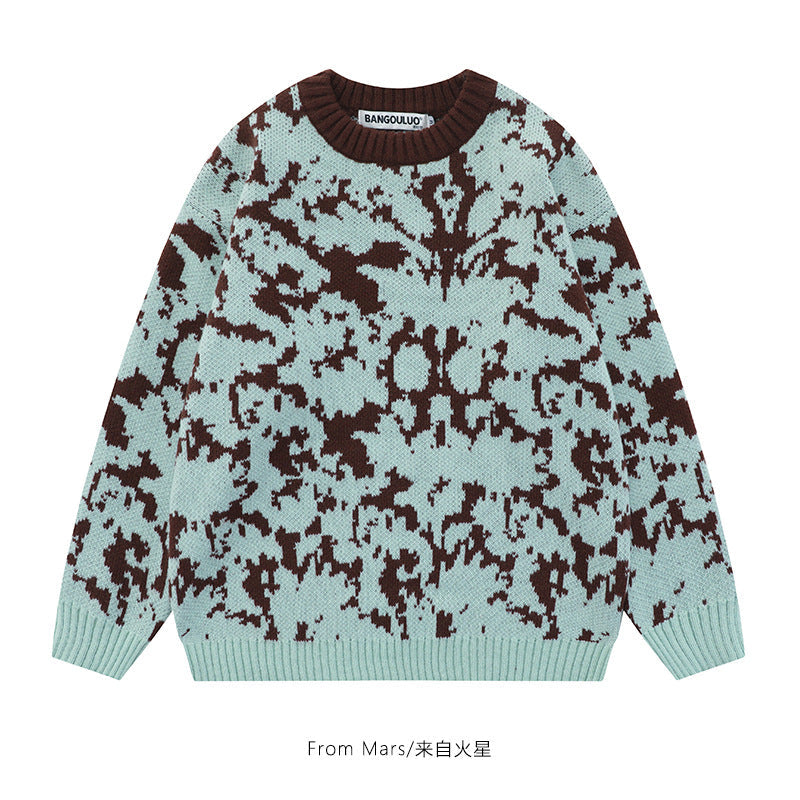 Smoky Rain Dark Contrasting Color Jacquard Knitwear Sweater