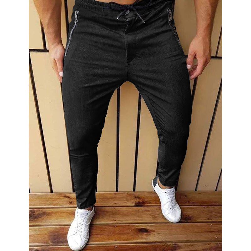 New Men's Zipper Tether Casual  Men's Pants