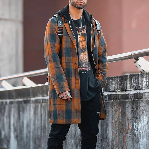 Men's slim fit Plaid Trench Coat