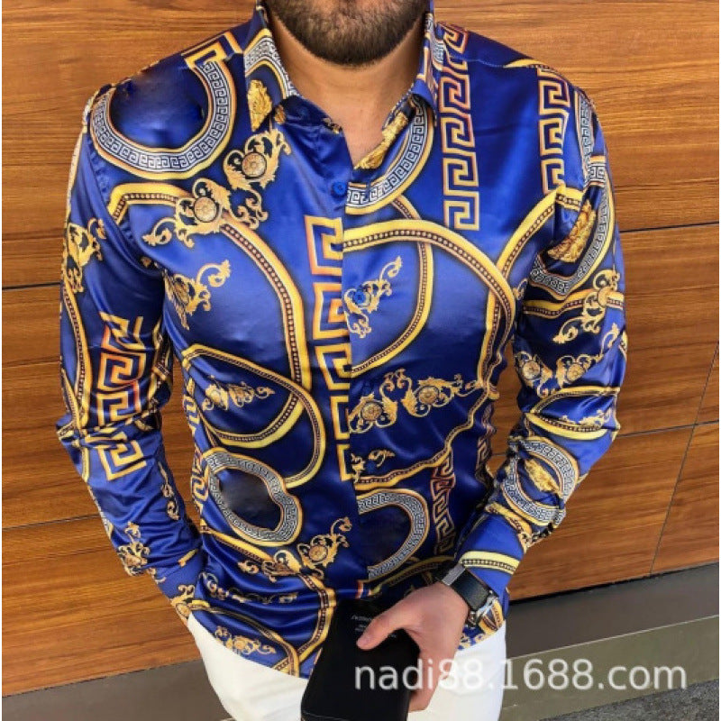 European And American Men's Long-sleeved Casual Printing Shirt
